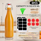 Ruckae 8 Pack 16oz Swing Top Glass Bottles with Air Tight Lids Kombucha Coquito Flip Top Glass Bottle Kefir Syrup Vanilla Extract Beer Brewing Bottles for Gift (16 oz 8 pack)