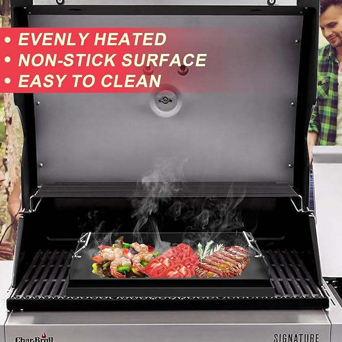 DcYourHome Universal 25" x 16" Stovetop Griddle for Gas Grill/Gas Stove, Nonstick Carbon Steel Large Griddle Pan for All Gas/Charcoal Grills Flat Top Plate, Plancha Para Cocinar, Stove Top Skillet Pan