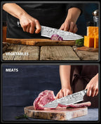 MOSFiATA 8" Super Sharp Professional Chef's Knife with Finger Guard and Knife Sharpener, German High Carbon Stainless Steel EN1.4116 with Micarta Handle and Gift Box