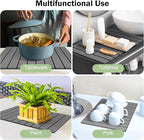 Stone Dish Drying Mat for Kitchen Counter,24"(L)×16"(W) Collapsible Fast-Drying Diatomaceous Earth Mats with Towel Sanding Tool,Versatile Stone Drying Mats for Cups Dishes Bottles