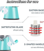 Rotary Cheese Grater Hand Crank, Grater For Kitchen With Reinforced Suction - Rotary Cheese Grater With 3 Replaceable Stainless Steel Blades - Easy to Use & Clean - Vegetable Cutter (White)