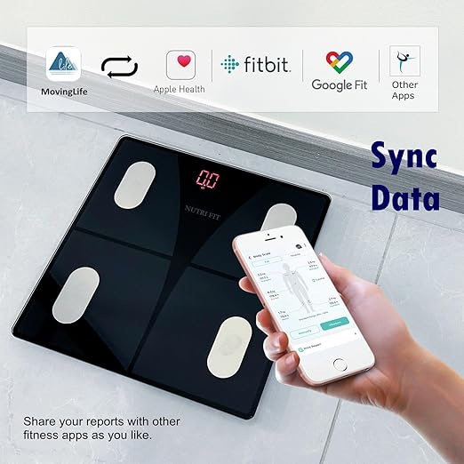 NUTRI FIT Scale for Body Weight and Fat Percentage, Digital Bathroom Smart Bluetooth Scale LED Display, 15 Body Composition Analyzer Baby Weight BMl Health Monitor Sync with App 400lbs - Black