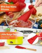 Multifunction Spatula Spoon for Nonstick Cookwares, Great for Cooking and Serving, Sturdy BPA-Free Matte Silicone, Wood Handle Spatula for Mixing, Scoop, and Scrape, Red(2 pack,11.4" & 13.4")