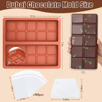 Chocolate Bar Molds Silicone 2-Pack, Large 8.1x7.1 Inch Deep Cavity with 100 Storage Bags & Scraper Tool Kit - Food-Grade BPA-Free for Thick Filled Homemade Candy, Energy Bars, Gifting