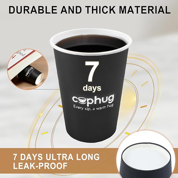 300 Pack 8 oz Disposable Paper Coffee Cups, 8 Ounce Black Paper Hot Coffee Cups–Perfect for Hot Beverages, Party, Office, and Home Use