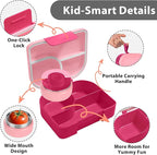 TinyPalsa Bento Box for Kids with 10oz Thermos, Durable Lunch Box with Leak Proof Insulated Food Jar, 3 Compartments with Portable Handle for Ages 3+, Dishwasher Safe, Ideal for School, Travel (Pink)