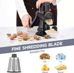 Rotary Cheese Grater with Handle Kitchen Shredder Slicer Grater Slicer Ice Shaver Cheese Vegetable Nuts Potato Zucchini Chocolate 3 Interchangeable Blades (Grey TSP)