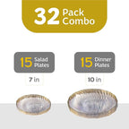 PLASTICPRO 30 Pack Plastic Plates Set of 15-10 inch Plates and 15-7 inch Plate, Elegant Clear Spiral and Gold Rim Disposable Fancy Plate Premium Heavyweight
