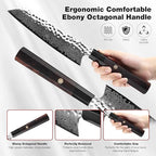 Kiritsuke Chef Knife 8 Inch, Hand-forged 67-Layer VG10 High Carbon Steel Japanese Damascus Chef Knife, Ultra Sharp Hammered Damascus Chef Knife with Octagonal Ebony Handle & Gift Box
