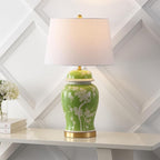 JONATHAN Y JYL3047B Gracie 29.5" Traditional Cottage Ceramic/Metal Ginger Jar LED Table Lamp, Green/White for Bedroom, Living Room, Office, College