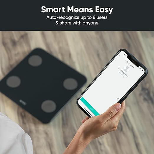 Wyze Scale S, Scale for Body Weight, Digital Bathroom Scale for Body Fat, BMI, Muscle, Heart Rate, Body Composition Analyzer with App, Batteries Included, Bluetooth, 400 lb, Black