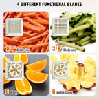 VEVOR Commercial French Fry Cutter with 4 Replacement Blades, 1/4" and 3/8" Blade Easy Dicer Chopper, 6-wedge Slicer and 6-wedge Apple Corer, Lemon Potato Cutter for French Fries with Extended Handle