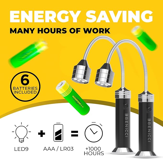 Flexible LED BBQ Grill Lights Set of 2 - Perfect Grilling Accessories Light with 360-Degree Magnetic Base and Extra Long Gooseneck - 100% Portable Outdoor Lamp w/ 6 Batteries Included