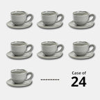 Organic Shape Restaurant 8oz Coffee Cup and Saucer, Commerical Grade Catering Stoneware Cups and Saucers in Ir-regular Organic Shape, Chip & Scratch Resistant, Glossy Reactive Glaze Grey, Case of 24