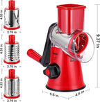 Geedel Rotary Cheese Grater, Kitchen Mandoline Vegetable Slicer with 3 Interchangeable Blades, Easy to Clean Grater for Fruit, Vegetables, Nuts