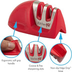 KitchenIQ 50883 - Edge Grip 2-Stage Knife Sharpener - Red - Coarse & Fine Sharpeners - Compact - Stable Non-Slip Base - Soft Grip Rubber Handle - Straight & Serrated Knives