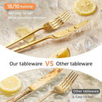 KINGSTONE Silverware Set, 60-Piece Flatware Set Cutlery Set Premium 18/10 Stainless Steel, Tableware Include Forks Knives Spoons for Home Kitchen Restaurant Wedding, Dishwasher Safe,Gold
