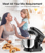 Facelle Stand Mixer, 660W 6 Speed Electric Kitchen Mixer with Pulse Button, Attachments include 6.5QT Bowl, Dishwasher Safe Beater,Dough Hook,Whisk & Splash Guard for Dough,Baking,Cakes,Cookie(Black)
