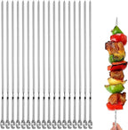 18PCS Kabob Skewers Flat Metal BBQ Barbecue Skewer 14" Long Stainless Steel Shish Kebob Sticks Wide Reusable Grilling Skewers Set for Meat Shrimp Chicken Vegetable, 18 Pack