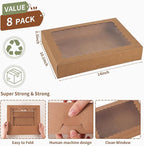 8pcs Cookie Boxes,14x10x2.5 Inch Large Bakery Boxes with Window for Pies Chocolate Strawberries Muffin Containers Donuts Pastry Dessert Tcoivs(Brown) (Brown, 14 * 10 * 2.5inch/8pcs)