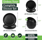 Grow Forward 24-piece Premium Wheat Straw Dinnerware Sets for 8 - Unbreakable Dishwasher & Microwave Safe Plastic Plates and Bowls Sets - Patio, Outdoors, RV, Camping Dishes - Midnight