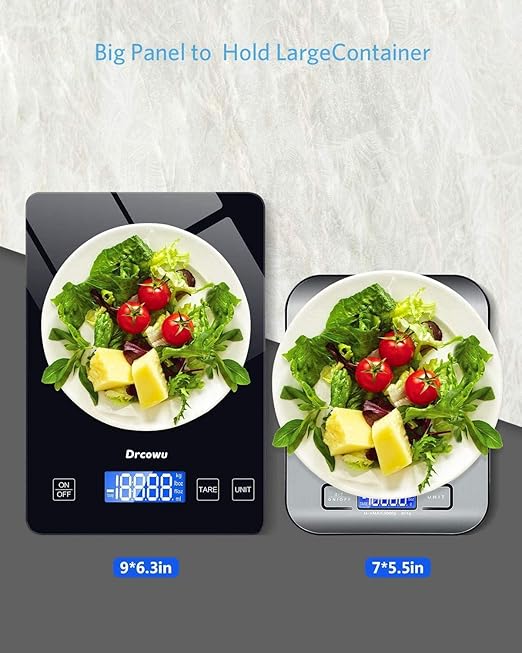 Large Digital Kitchen Scale, Drcowu 15kg Food Kitchen Scales for Baking, Cooking, Keto and Meal Prep, Food Weight Scale with 1g Accuracy and LCD Display, Easy to Read, Grams and Oz (Black)