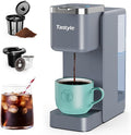 Single Serve Coffee Maker, Iced and Hot Coffee Machine for K Cup & Grounds, Compact Design, 40oz Removable Water Reservoir, 6 to 24 Oz Brew Sizes, Fits 7.3" Travel Mug, Gray