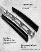 Knife Set, Kitchen Knife Block Sets with Sharpener, 6 Steak Knife Set Serrated with Block, 15 PCS Forged German Stainless Steel Rust Proof Knives, Dishwasher Safe Black, New Beveled Design