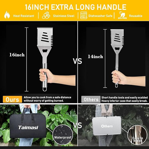 34Pcs Grill Accessories Grilling Gifts for Men, 16 Inches Heavy Duty BBQ Accessories, Stainless Steel BBQ Tools with Thermometer, Grill Mats for Backyard, BBQ Gifts Set for Men Women