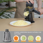 Rotary Cheese Grater Multi-Purpose Stainless Steel Shredder- Cheese Grater With handle Effortless Grating of Vegetables, Nuts and Fruits,with Suction Base and Cleaning Brush (gray)