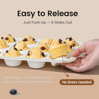 Silicone Muffin Pans for Baking 1 Pack, 2.6 Inch with Metal Reinforced Frame, Regular Size Nonstick Cupcake Pan 12 Cups for Baking Homemade Muffins, Dishwasher Safe BPA Free-Grey