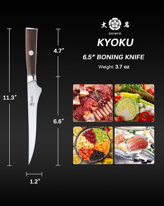 KYOKU 6.5 Inch Boning Knife - Daimyo Series - Butcher Knife with Ergonomic Rosewood Handle, and Mosaic Pin - Japanese 440C Stainless Steel Kitchen Knife with Sheath & Case