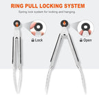 Anaeat Stainless Steel Locking Tong Set of 3 - Premium 7, 9 and 12 inch Kitchen Food Tongs with Non-Slip Silicone Tips and Grip for Serving, Cooking, Baking and BBQ - Heavy Duty & Heat Resistant