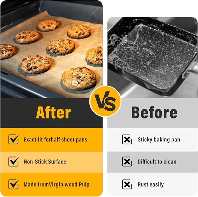 Parchment Paper Sheets for Baking 9-13 IN Precut Non-Stick Parchment Paper Unbleached Baking Sheet Paper for Air Fryer,Baking,Sandwich,Grilling,Steaming,Suitable For Bread Cake Cookies 120p
