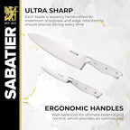 Sabatier Forged Triple Rivet Built-In Edgekeeper Sharpener, 18-Pieces, High-Carbon Stainless Steel Kitchen Knives, Razor-Sharp Knife set with Acacia Wood Block, White