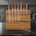 2 - in - 1 Magnetic Knife Block Holder with 16"x11" Cutting Board, Crafted from Premium Natural Teak Wood, Exquisitely Made with Elegant Design, Ideal for Efficient Kitchen Knife Storage