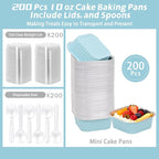 200 Pack 10 oz Square Mini Cake Pans with Lids, Mini Loaf Pans with Lids, Aluminum Foil Square Brownie Baking Cups for Ramekins Muffin Cupcake Wedding Birthday Party (Blue)