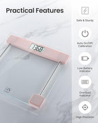 FITINDEX Bathroom Scale for Body Weight, Highly Accurate Digital Weighing Scale with Large LCD Display, Transparent and Slim Tempered Glass, 400 lbs, Pink