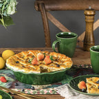 Vicrays Ceramic Pie Pan - 9 Inch Round Fluted and Deep Pie Dish for Tart Pizza Quiche Pot Pies Cake - Reactive Glaze (Green)