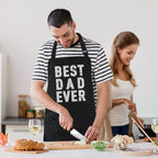 BBQ Funny Apron for Men - Best Dad Ever - Chef Bib Apron with 2 Pockets, Adjustable Neck Strap and 40" Long Ties - Best for Kitchen Cooking, Grilling, Baking, Gardening - Black