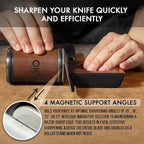 Rolling Knife Sharpener with doble side Leather Strop and 15,18, 20 & 22 Degree Angles -Knife Sharpener Kit- Roller Knife Sharpening System with Stand Holder Rust Rubber Eraser