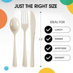 Party Solids Ivory Plastic Silverware Heavy Duty 300 Pieces Ivory Plastic Cutlery Sets, Utensil Sets, 100 Of Each Forks, Knives & Spoons Disposable Cutlery Set, Flatware Set For Party Supplies