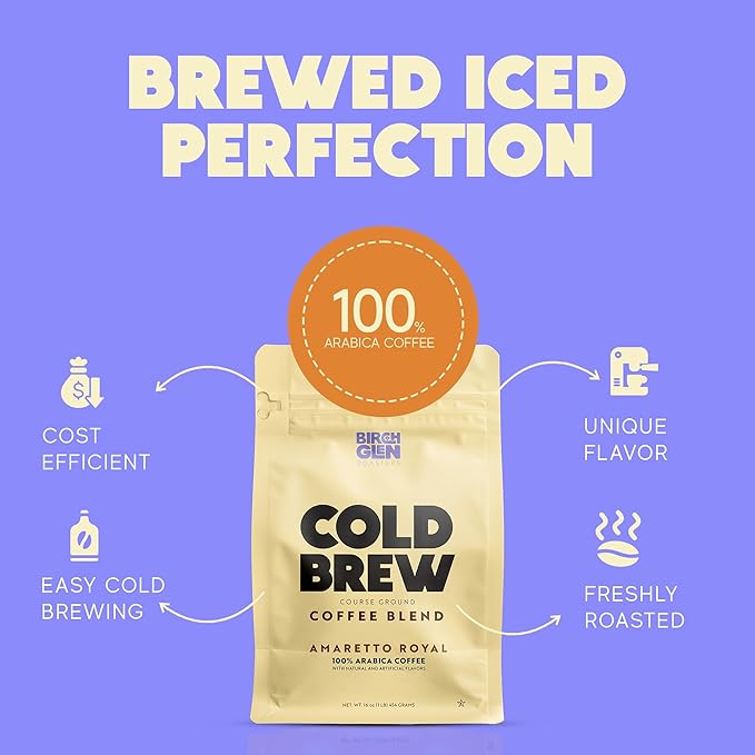 Birch Glen Roasters Cold Brew Coffee | Flavored Coarse Ground Coffee | Artisanal Roasting | 100% Arabica |1 LB | Orange Triple Sec