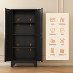 61" Tall Metal Storage Cabinet with 2 Doors and 3 Adjustable Shelves, 4-Tier Kitchen Pantry Storage Cabinet for Kitchen, Living Room, Dining Room and Office, Black
