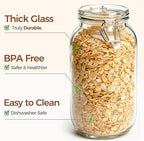 ComSaf Large Glass Jars with Lid 64 oz, Large Mason Jars Set of 3, Glass Canisters with Airtight Lids, Half Gallon Canning Jar with Seal Wire Clip Fastening for Kitchen, Pickle, Flour, Sugar, Cereal