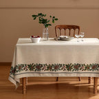 ISAENNE Designer Christmas Linen Extra Long Rectangle Tablecloth,Light Beige Western Table Cloth,Wrinkle Resistant Decor Tablecloths for Dining Thanksgiving Kitchen Christmas,63"*110"-Carol G
