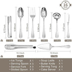 KINGSTONE 16 Piece Teardrop Serving Utensils Set, 18/10 Stainless Steel Serving Utensils, Slotted Spoons, Forks, Tongs, Cake Server, Butter Knife for Buffet, Catering, Wedding, Party