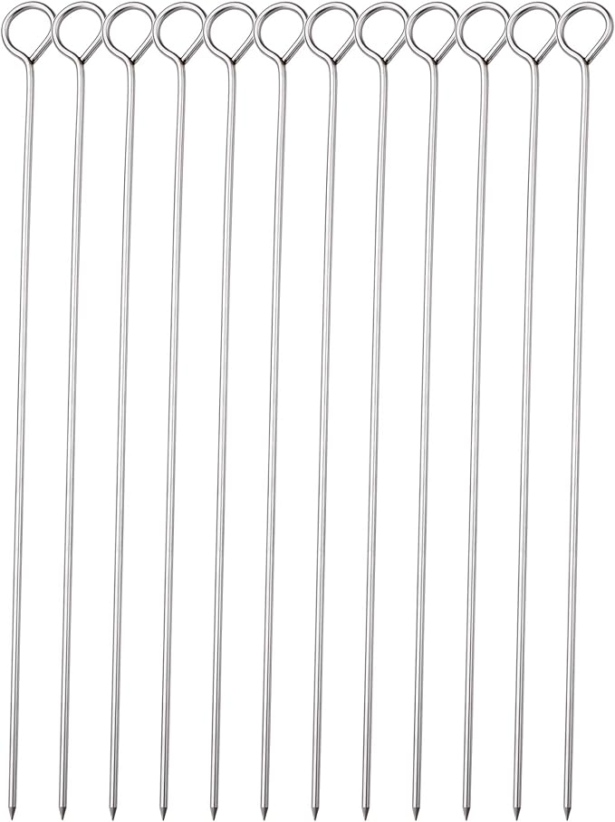 10 Inch Metal Barbecue Skewers, Stainless Steel BBQ Skewers, Shish Kebab Kabob Skewers 12 Pcs