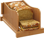 Bamboo Bread Slicer, Adjustable Bread Slicer Guide with 3 Thickness Size, Foldable Compact Chopping Cutting Board, Great for Homemade Bread, Cakes, Bagels