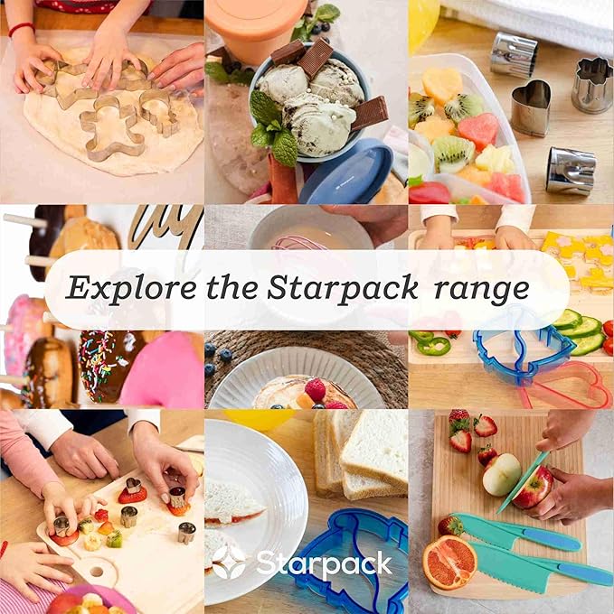 Starpack 'Finger Loving' Kid Safe Kitchen Knife Set of 3 - Kids Knife Set for Real Cooking - Serrated Edges Toddler Knives Set for 3+ Year Olds - Montessori Knive Set - BPA-Free Nylon Knives for Kids